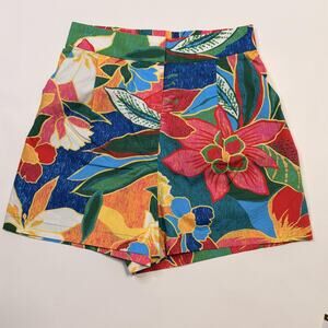 Skies Are Blue Shorts Womens XS Multicolor Tropical Floral Cotton Lined Zip